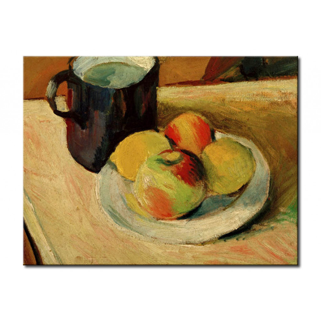 Målning Milchkrug Und Äpfel Auf Teller