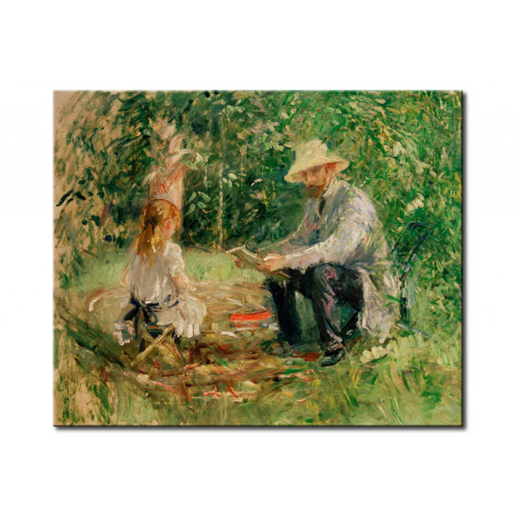 Schilderij  Berthe Morisot: Eugène Manet Et Sa Fille Au Jardin
