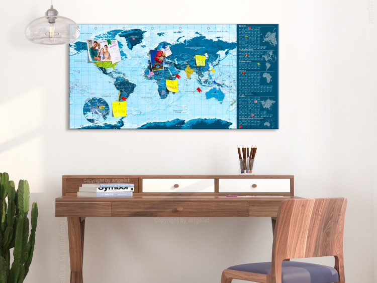 Mapa świata zdrapka na ścianę Niebieska mapa - plakat na płycie (wersja niemiecka) 106876 additionalImage 2