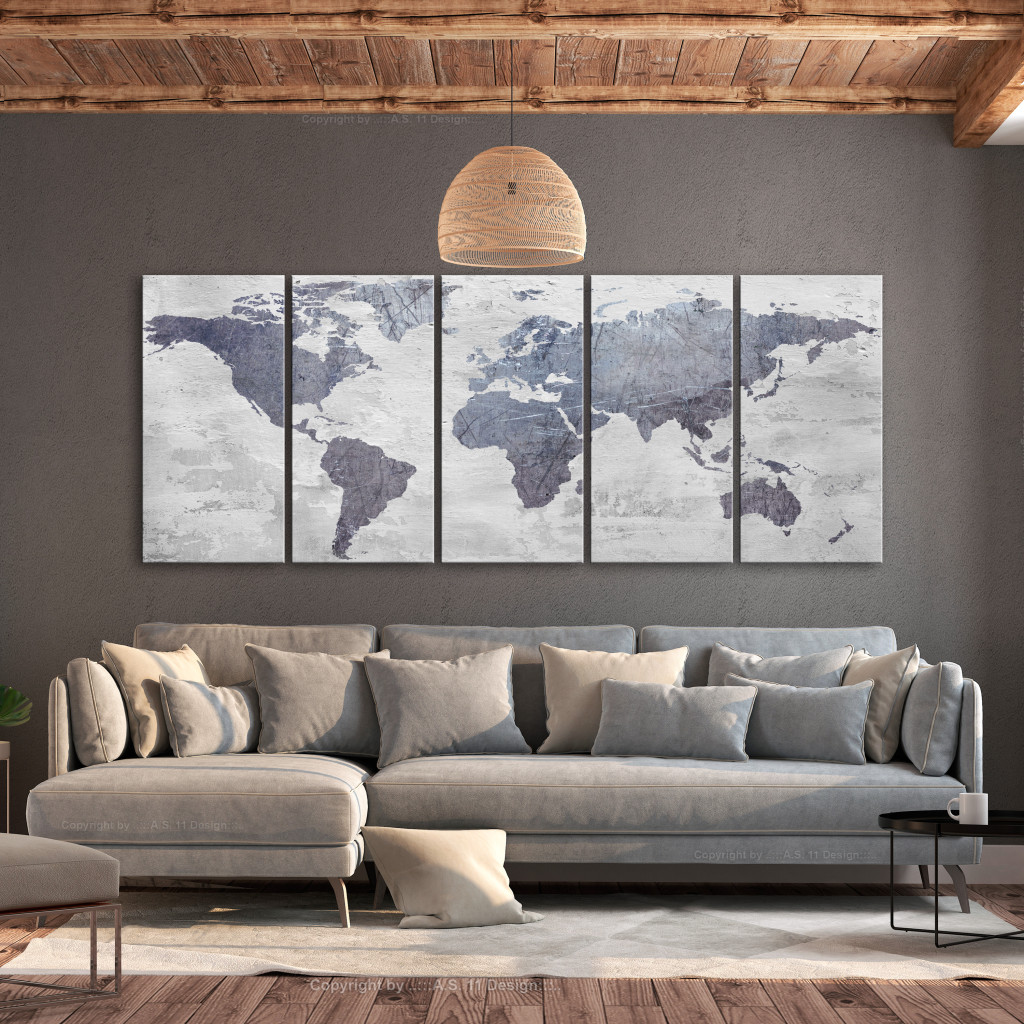 Schilderij  Kaarten Van De Wereld: Concrete World Map (5 Parts) Narrow