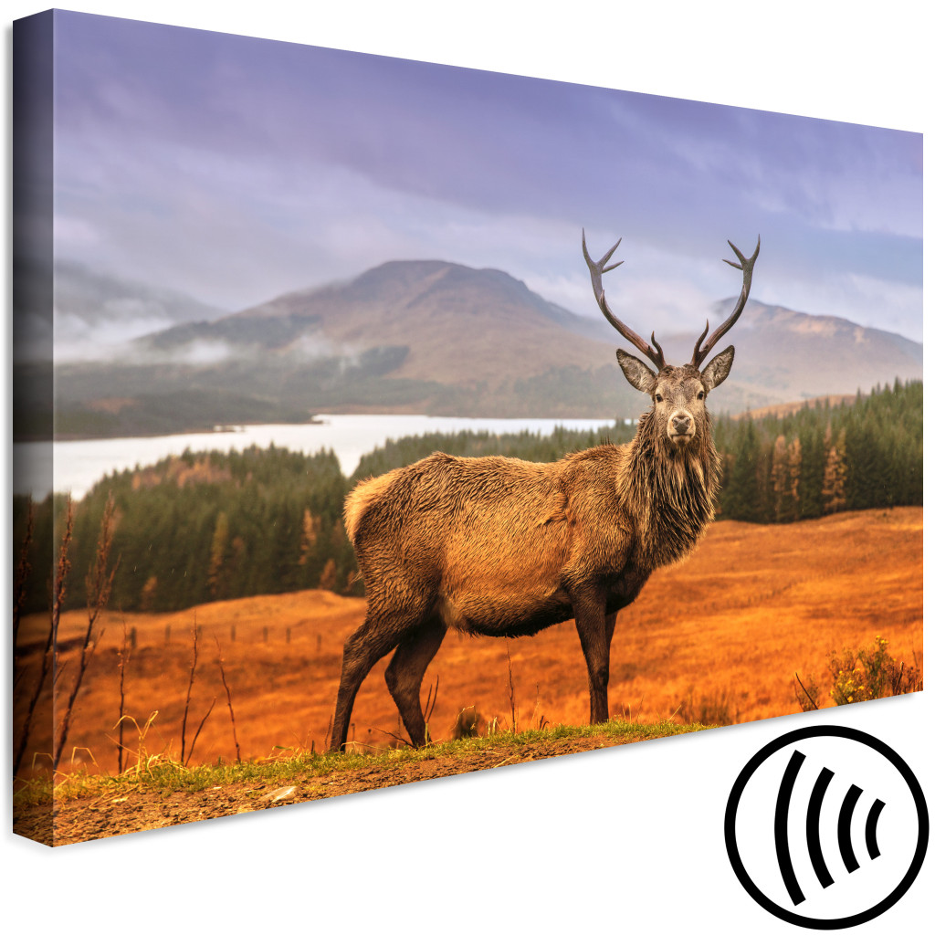 Obraz Górski Jeleń (1-częściowy) - Zwierzę Na Tle Krajobrazu Nieba I Lasu