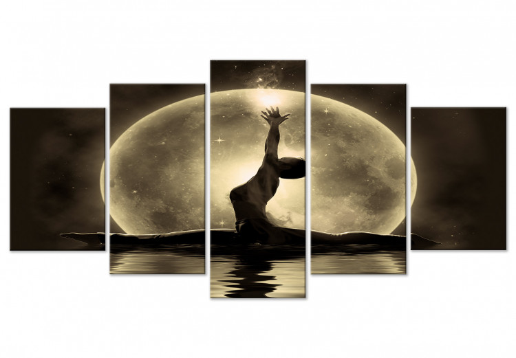 Lunar power - a ballerina against the background of water and the moon