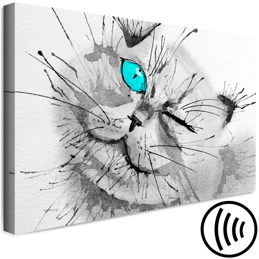 Obraz Szary Kot Z Błękitnym Okiem - Zwierzęcy Motyw W Szarej Kolorystyce