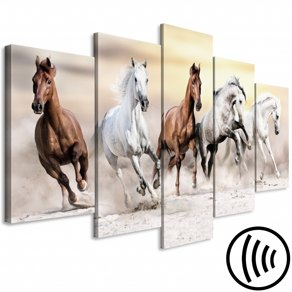 Schilderij  Paarden: Flock Of Horses (5 Parts) Wide