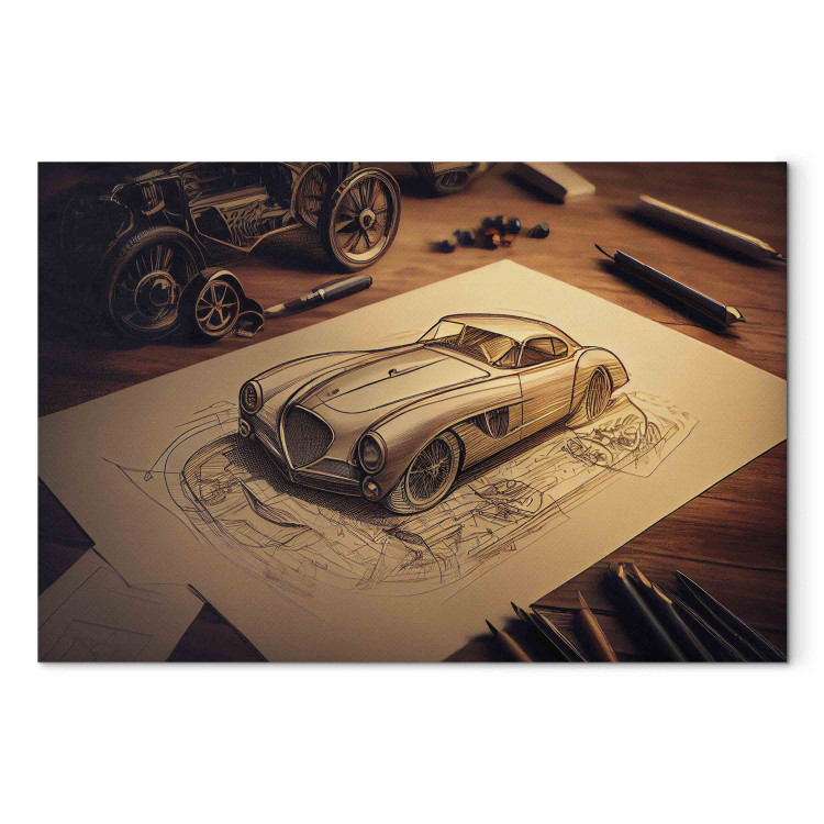 Cuadro en lienzo Car Sketch - Vintage Car Drawing Generated by AI
