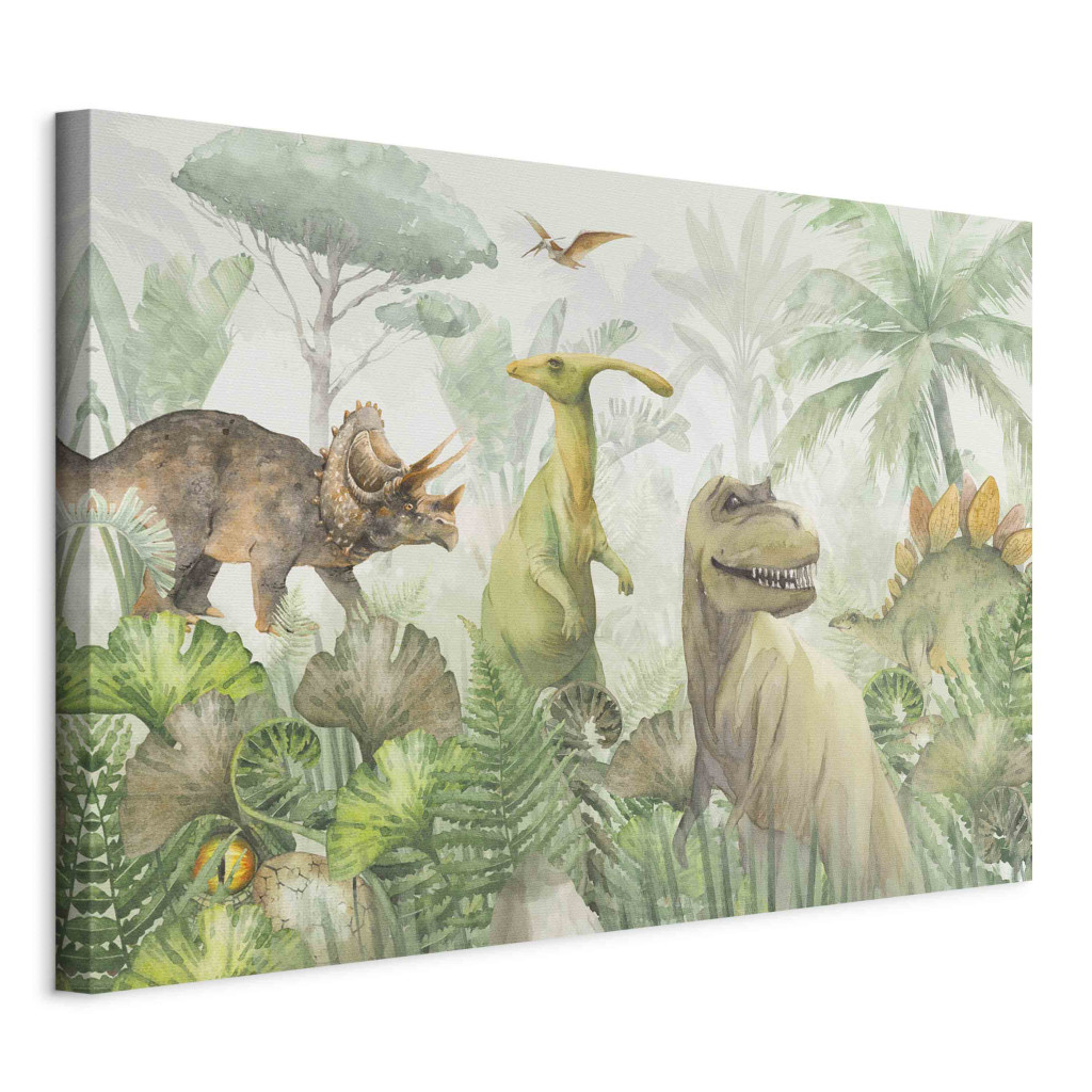 Duży Obraz XXL Dinozaury - Akwarelowe Gady W Prehistorycznej Zielonej Dżungli [Large Format]