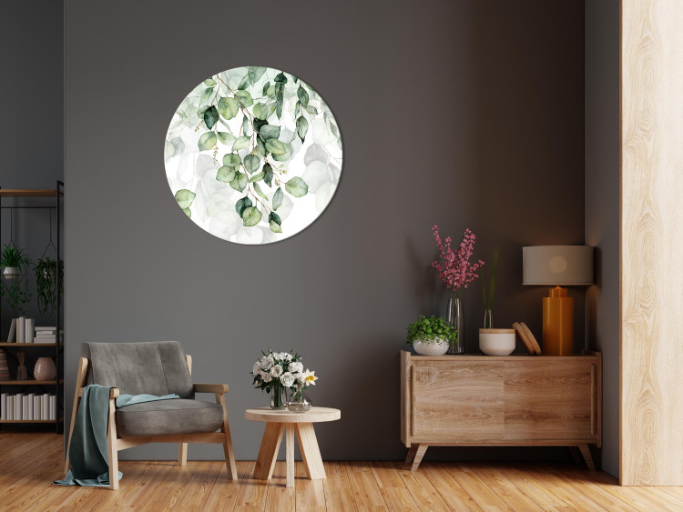 Round Canvas Lightness of Leaves - A Delicate Composition With Flowering Tree Branches 151476 additionalImage 3