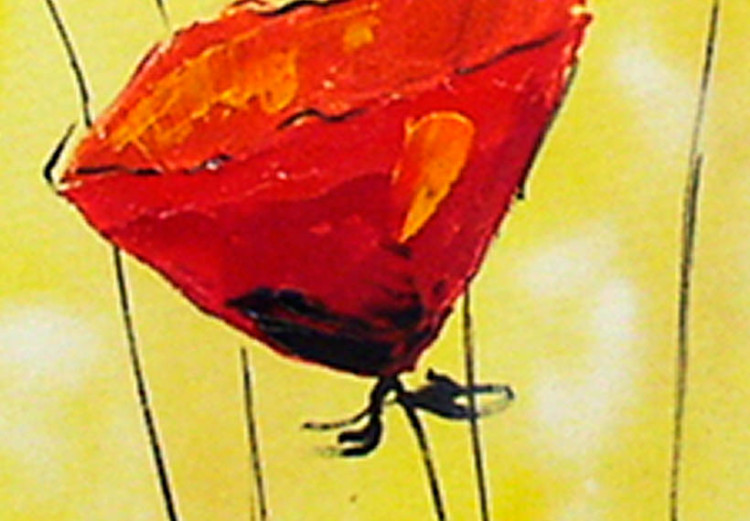 Målning Subtila röda vallmo (1-del) - blommotiv på gul bakgrund 47476 additionalImage 3