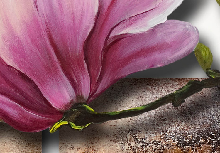 Cadre mural Nature rose (1 pièce) - Fleurs de magnolia sur fond géométrique 48476 additionalImage 4