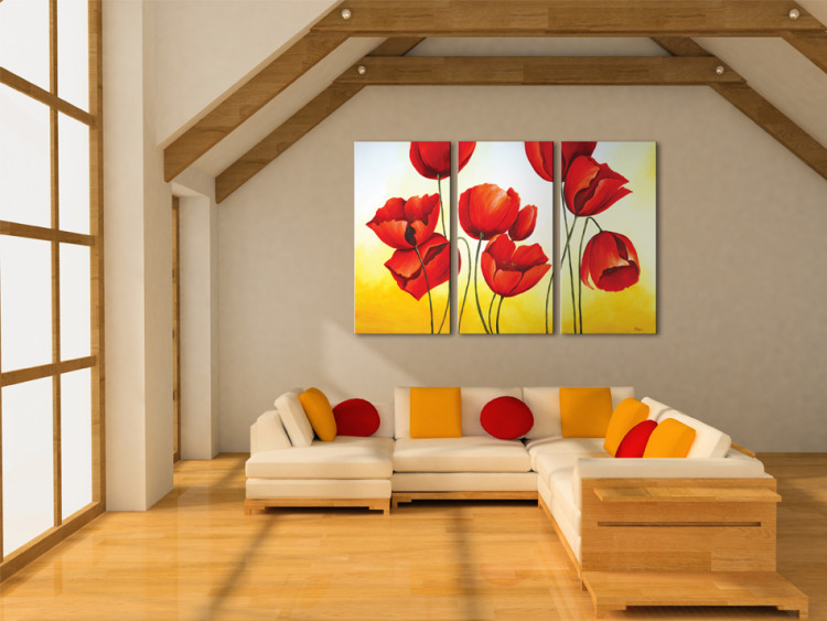 Obraz Taniec tulipanów (3-częściowy) - natura z kwiatami na dwukolorowym tle 48676 additionalImage 2