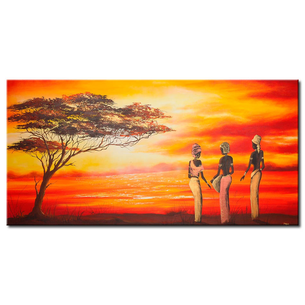 Quadro Pintado Africanas E Uma árvore Solitária