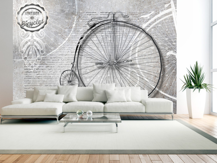 Wall Mural Vintage Bicycle - Black and white old retro-style bicycle with captions 61176