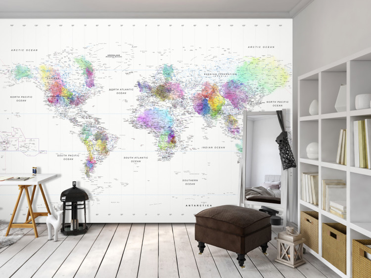 Fototapete Weltkarte - Kontinente mit Farbverlaufseffekt auf weißem Hintergrund