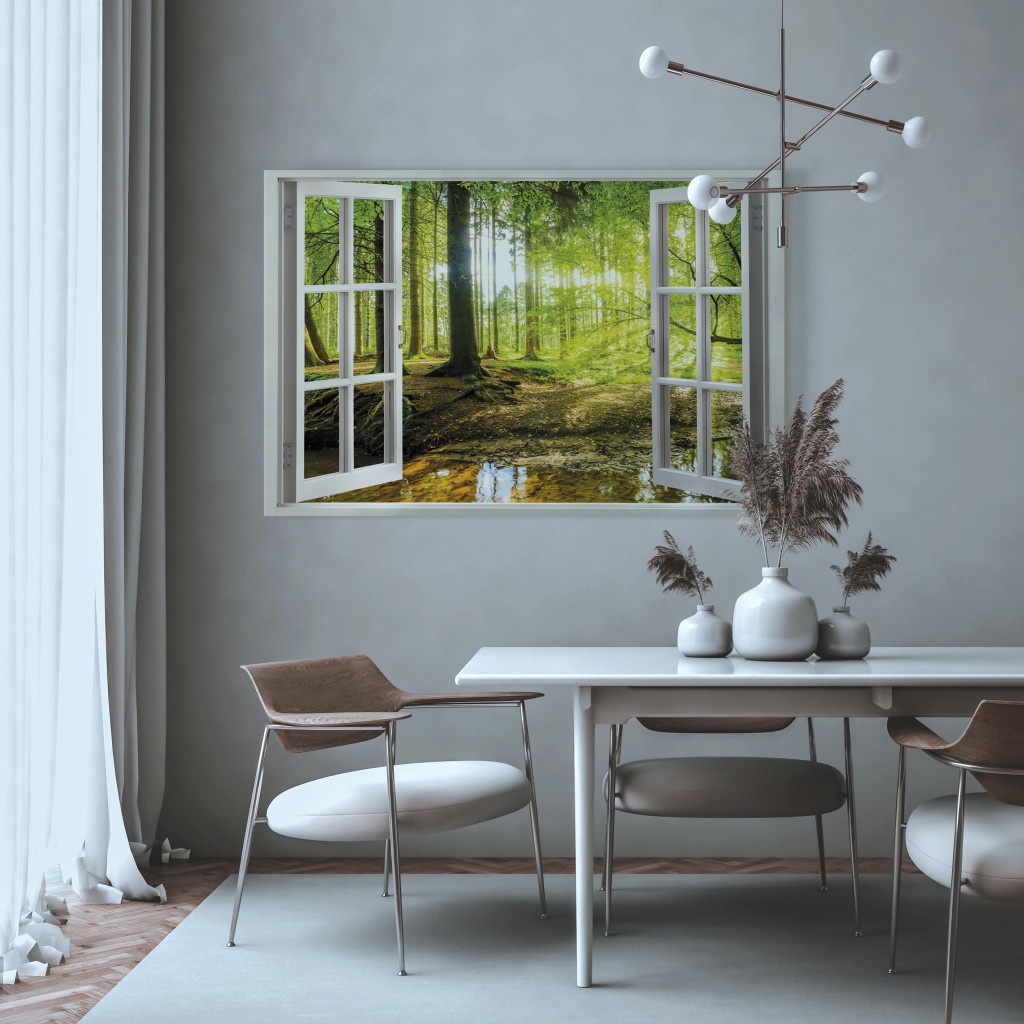 Schilderij  Bos: Window: View On Forest