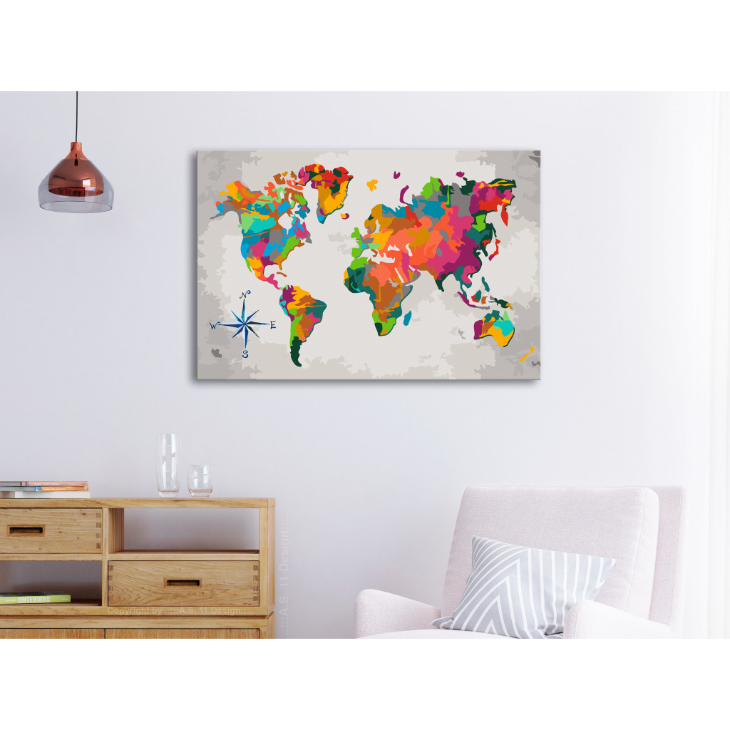 Obraz Do Malowania Po Numerach Mapa świata (z Różą Wiatrów)