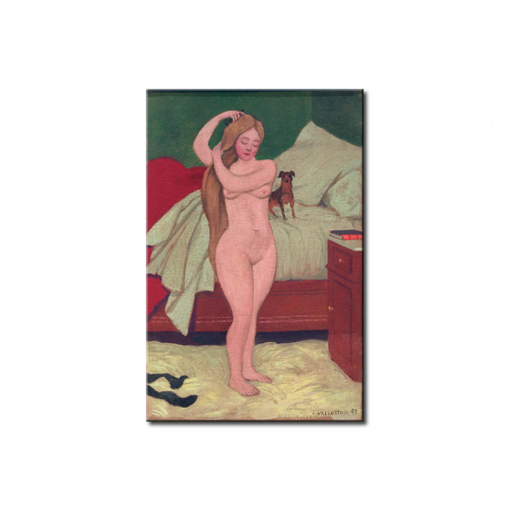 Schilderij  Félix Vallotton: Weiblicher Akt, Sich Kämmend, Interieur