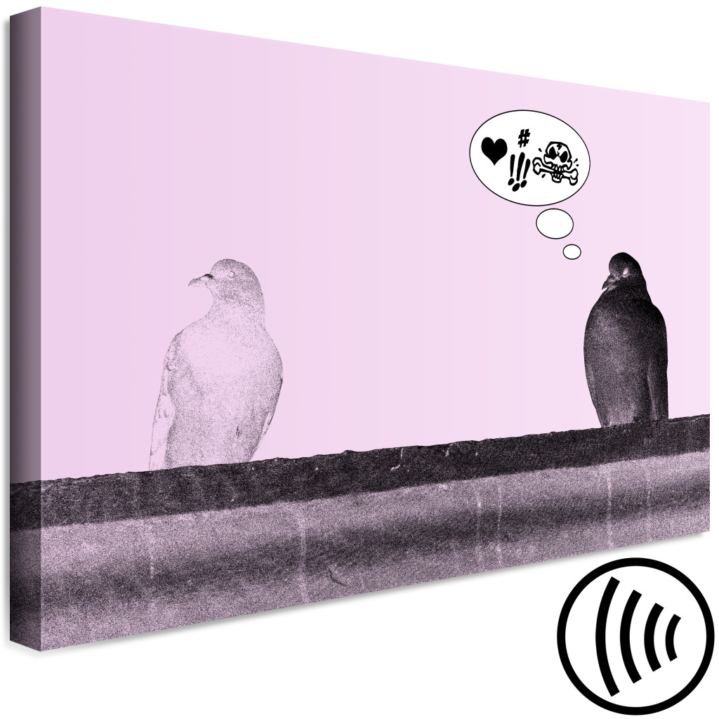 Schilderij  Jeugd: Vogelboodschap (1-delig) - Dierlijke Dialoog In De Stijl Van Banksy