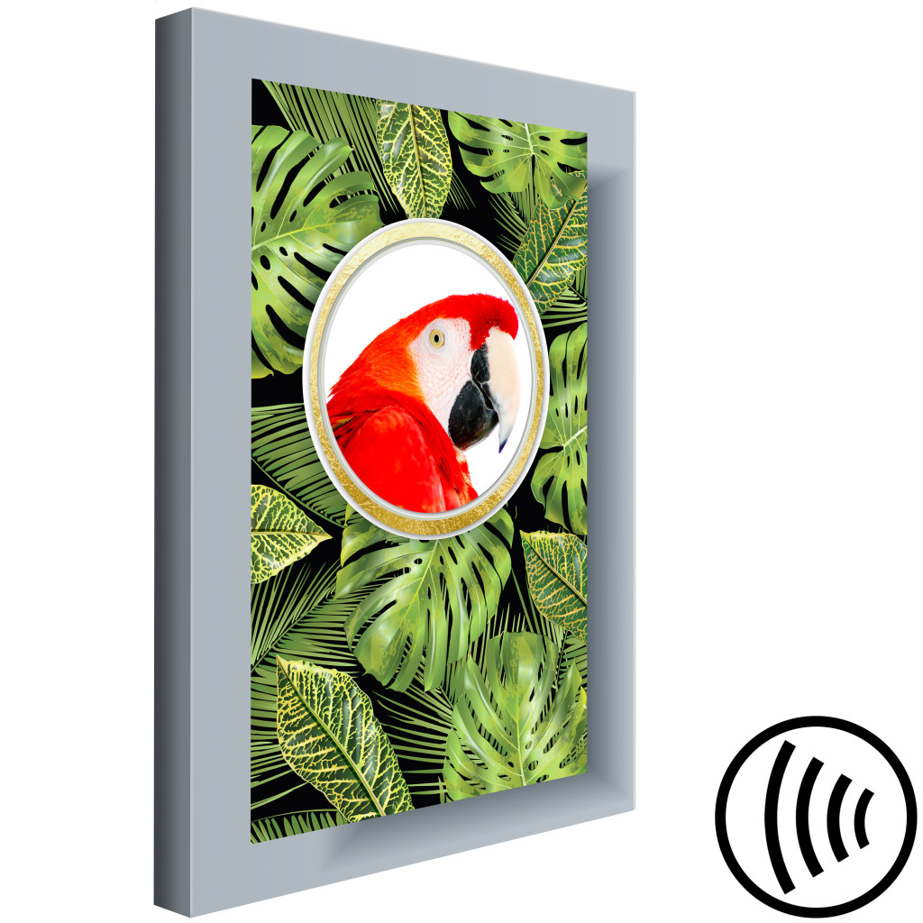 Obraz Papuga Wśród Liści Monstera (1-częściowy) - Pejzaż Tropikalnej Dżungli