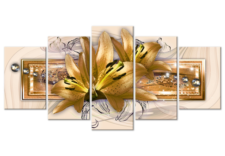 Quadro su tela Lilies in the Garden (5 Parts) Wide Golden