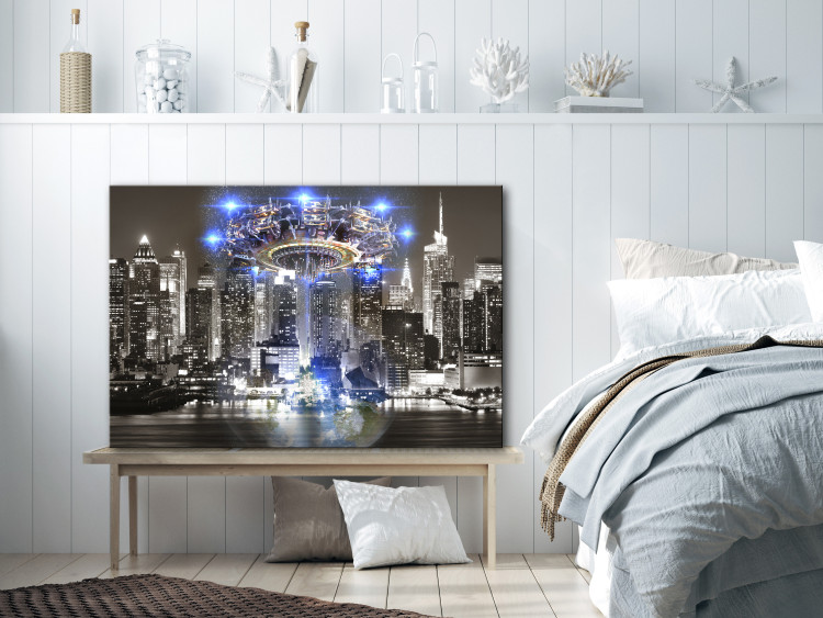 Canvas Print Spaceship on Night Panorama of New York - Abstraction 136086 additionalImage 3