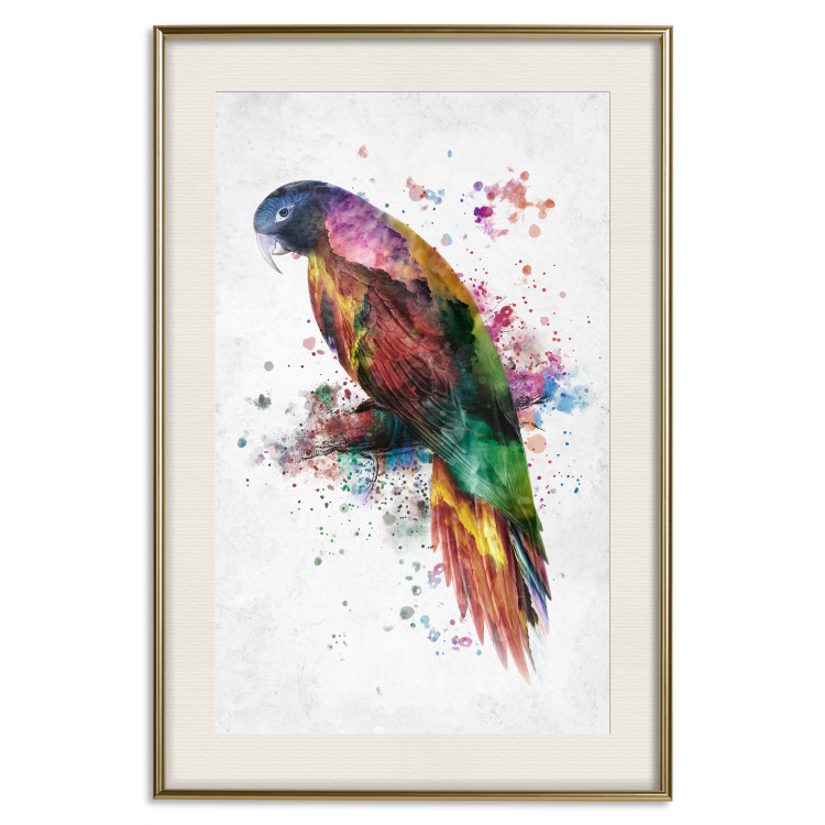 Wall Poster Rainbow Parrot - Colorful Bird on a Branch Painted With Watercolors 145186 additionalImage 26