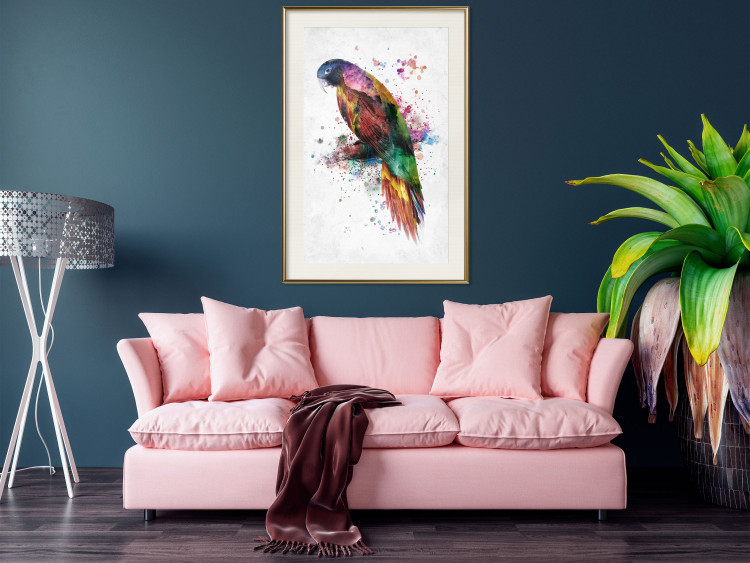 Wall Poster Rainbow Parrot - Colorful Bird on a Branch Painted With Watercolors 145186 additionalImage 19