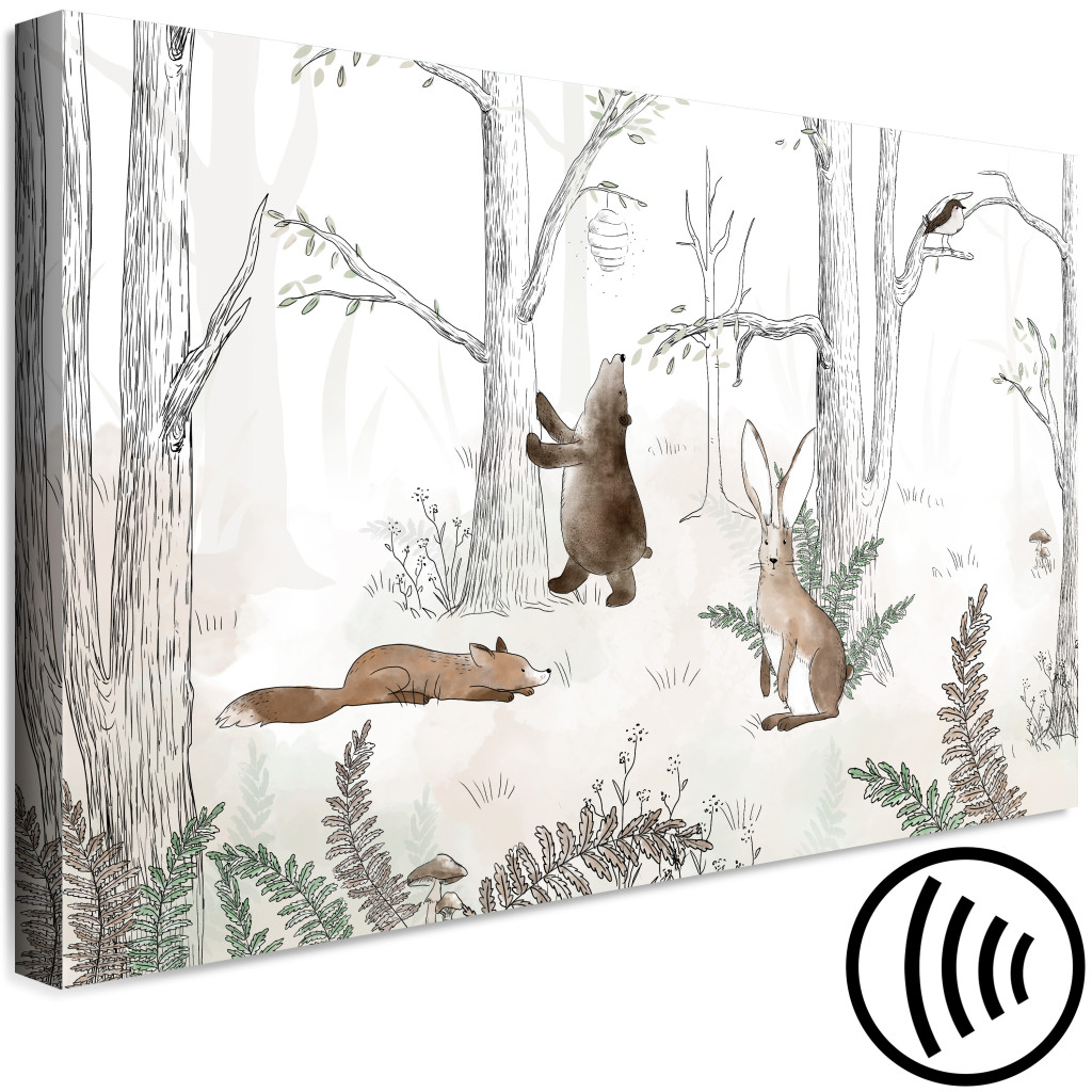 Schilderij  Voor Kinderen: Drawn Forest - Watercolor Forest Animals With Ferns