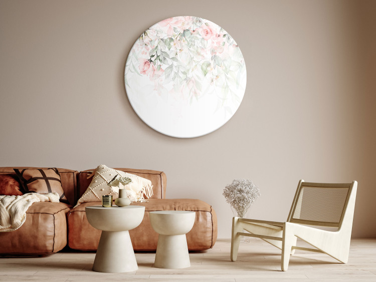 Round Canvas Pastel - Delicate Pink Roses and Penetrating Green Leaves 148686 additionalImage 3