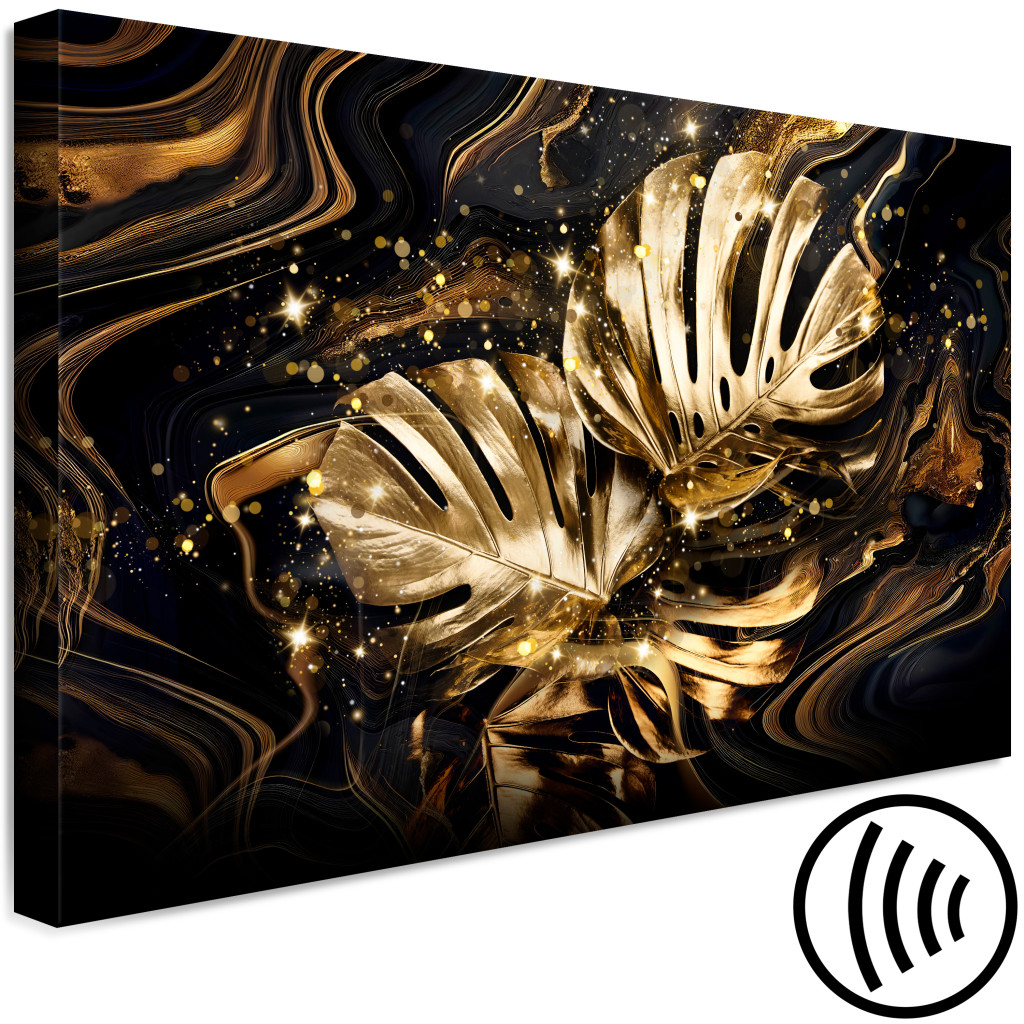 Pintura Golden Monstera - Dynamic Composition Of Shiny Leaves
