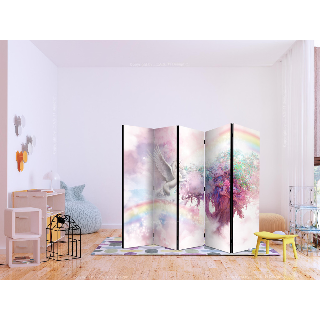 Decoratieve Kamerverdelers  Unicorn And Magic Tree - Pink And Rainbow Land In The Clouds II [Room Dividers]