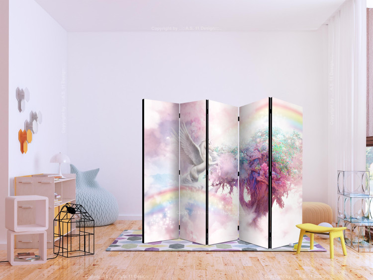 Biombo original Unicorn and Magic Tree - Pink and Rainbow Land in the Clouds II [Room Dividers] 150986 additionalImage 2