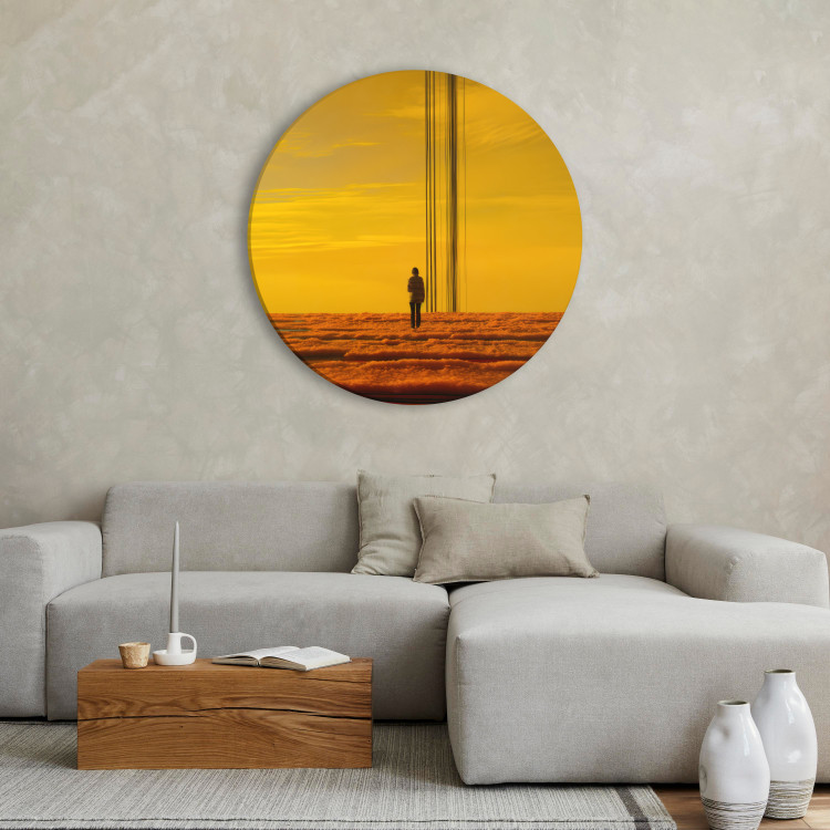 Round Canvas Solitude in the Clouds - A Woman Against a Background of Intense Yellow Sky 151586 additionalImage 2