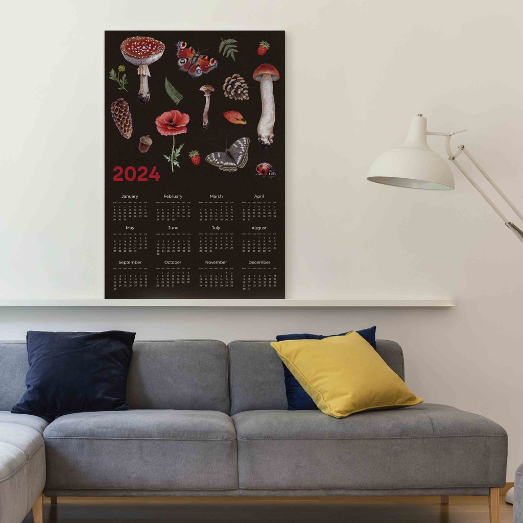 Obraz Kalendarz 2024 - Kompozycja Jesiennego Lasu Na Brązowym Tle