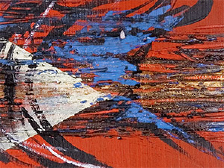 Obraz Biegacze (4-częściowy) - abstrakcja z postaciami na czerwonym tle 46986 additionalImage 2