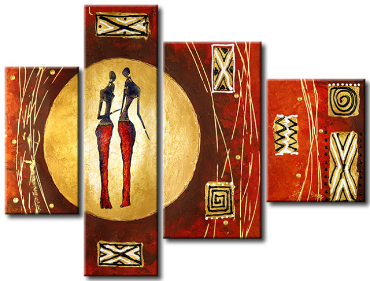 Tableau décoratif Femmes africaines (4 pièces) - Silhouettes avec motifs dorés 47186