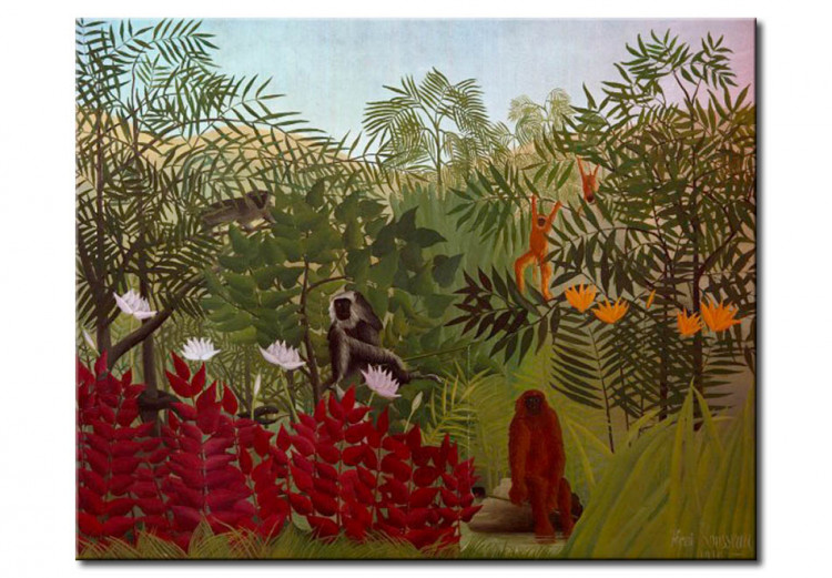Reproduction sur toile Forêt tropicale avec singes et serpent 51286