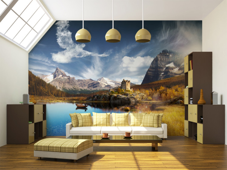 Wall Mural Clouds - Landscape of High Mountains over a Lake under a Blue Sky 60586
