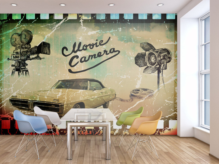 Wall Mural On the Way to Hollywood - Retro film motif with a car 61186
