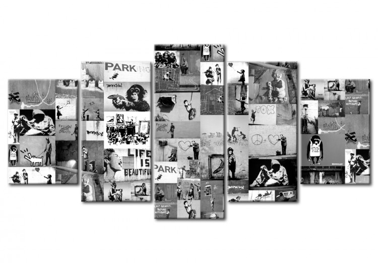 Canvas Banksy collage in a cascade layout - graffiti inspired by street art
