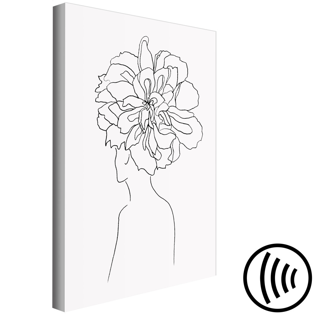 Schilderij  Abstract: Bloemen In Haar Haar - Een Silhouet Van Een Vrouw Met Een Bloem