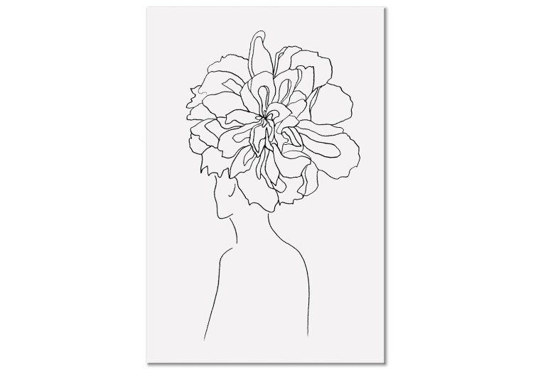 Canvas Flowers in hair - a linear woman silhouette with flower