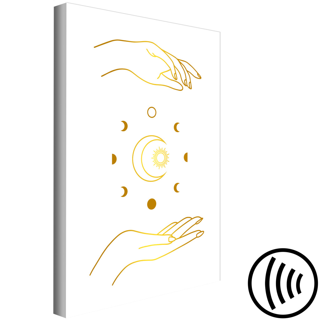Schilderij  In Het Maanlicht: Magic Symbols - Golden Hands And All Phases Of The Moon