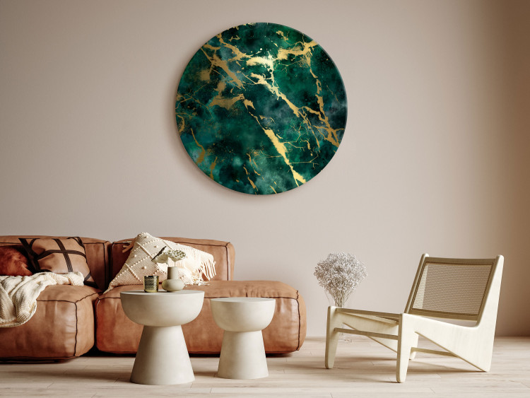 Tableau rond Malachite Marble - Golden Cracks on Green Stone 148696 additionalImage 2