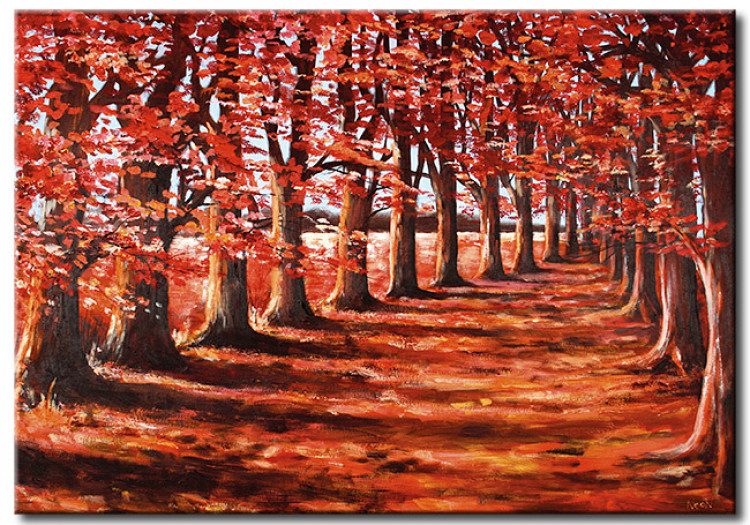 Leinwandbild Herbstpfad - eine Waldlandschaft voller Blätter und warmer Farben 49596