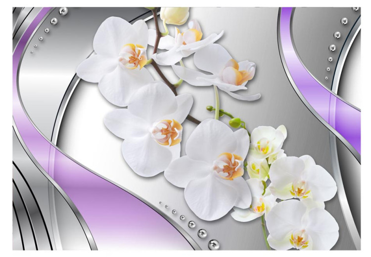 Fototapeta Orchidee w fiolecie - nowoczesna kwiatowa abstrakcja na srebrnym tle 60296 additionalImage 1