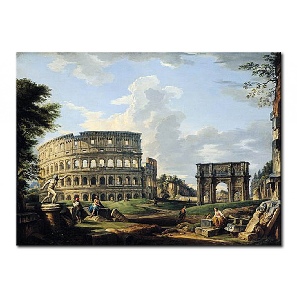Schilderij  Giovanni Paolo Panini: The Colosseum And The Arch Of Constantine
