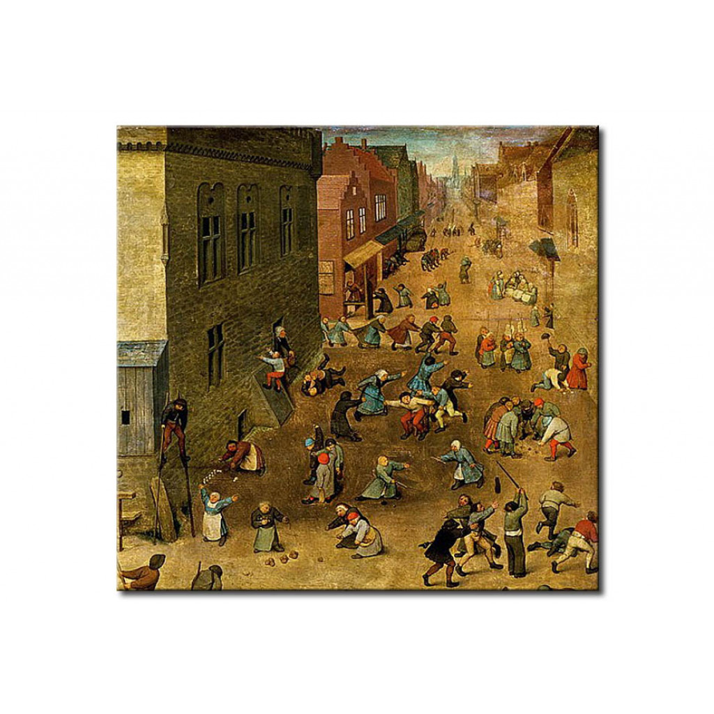 Schilderij  Pieter Bruegel The Elder: Children's Games (Kinderspiele): Detail Of Top Right Hand Corner