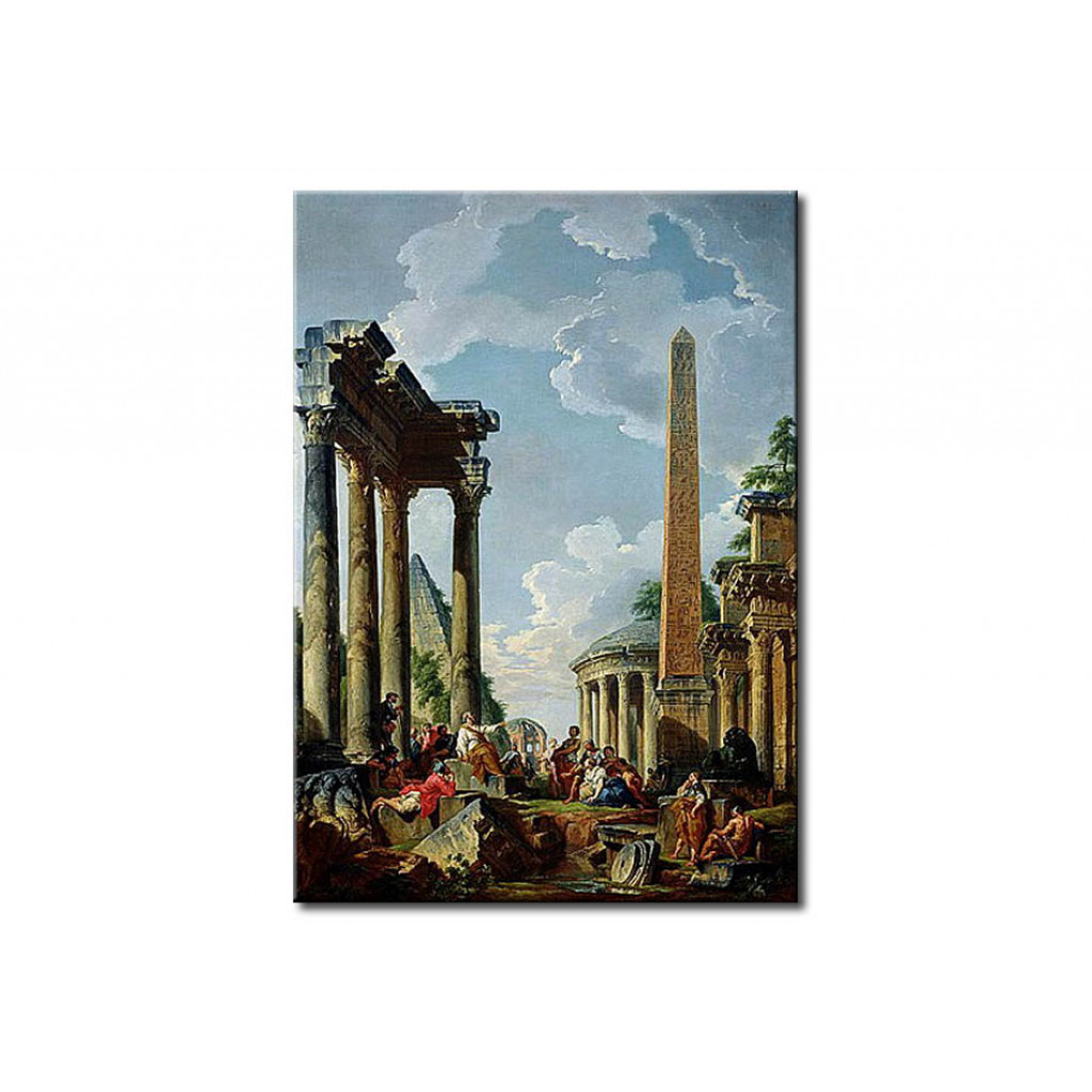 Schilderij  Giovanni Paolo Panini: Architectural Capriccio With A Preacher In The Ruins