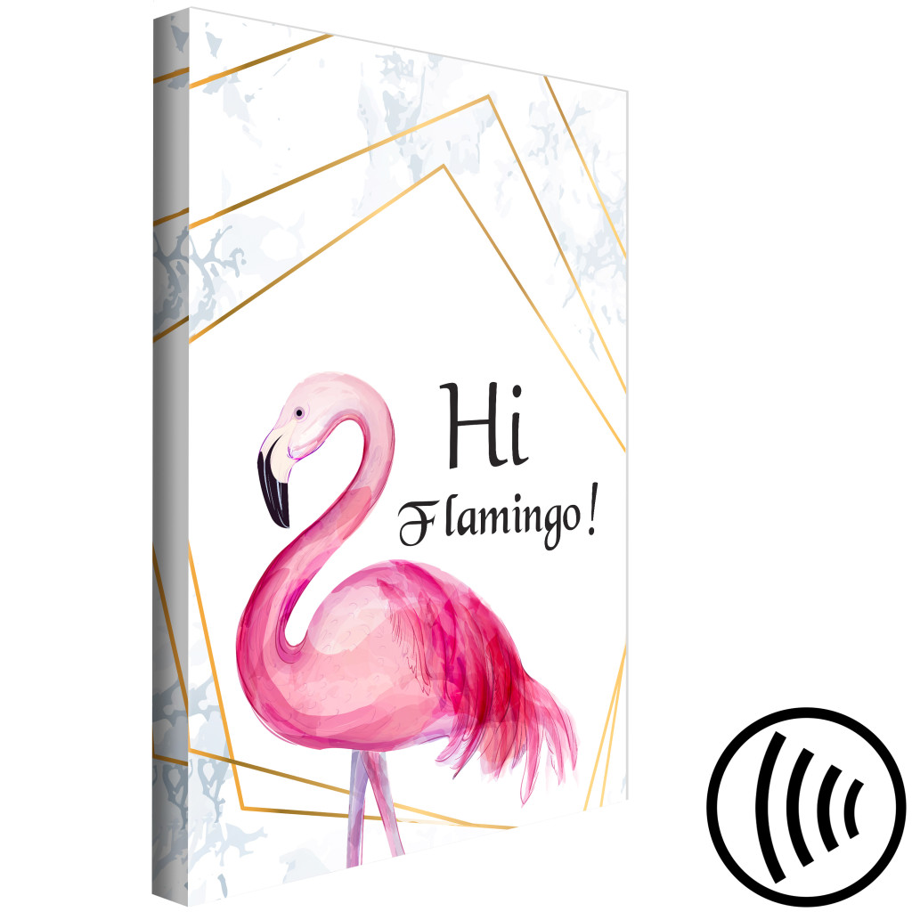 Canvastavla Ros I Geometrisk Ram (1-del) - Flamingo Mot En Textbakgrund