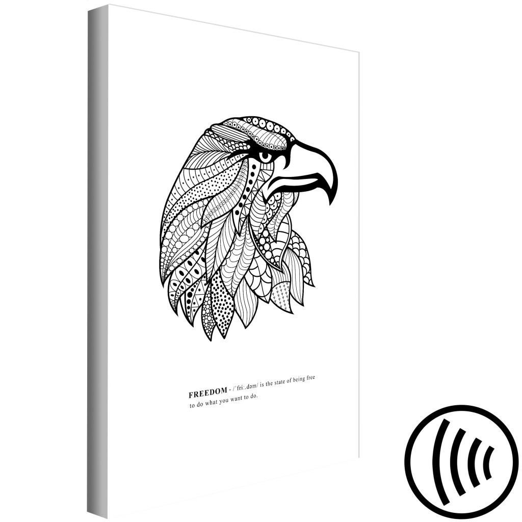 Schilderij  Vogels: Grafische Adelaar - Gedessineerde Vogel Met Het Woord ''Vrijheid''